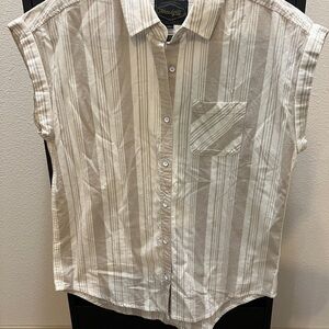 Threadgrit Button down top Tan & Cream stripe Size Small